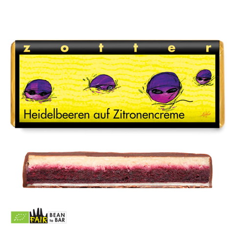Zotter Handgeschöpfte Schokolade Heidelbeeren auf Zitronencreme, 70 g