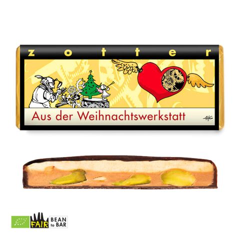 Zotter Schokolade Aus der Weihnachtswerkstatt Französischer weißer Nougat, 70 g