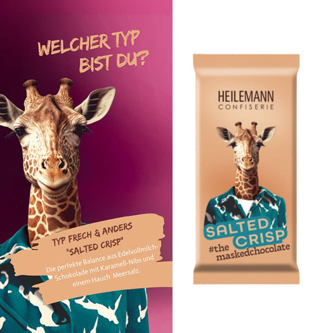 Heilemann Masked Chocolates leckere Salted Crisp Edelvollmilch-Schokolade, 37 g