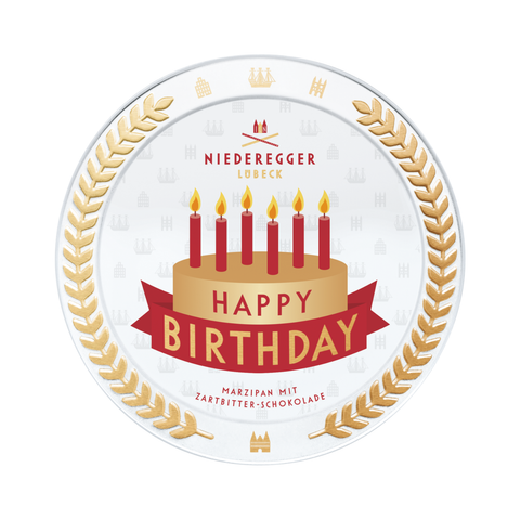 Niederegger kleine Marzipantorte Motto-Dose "Happy Birthday", 185 g
