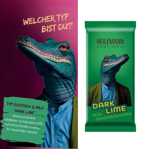 Heilemann Masked Chocolates leckere Dark Lime Edelbitter-Schokolade, 37 g